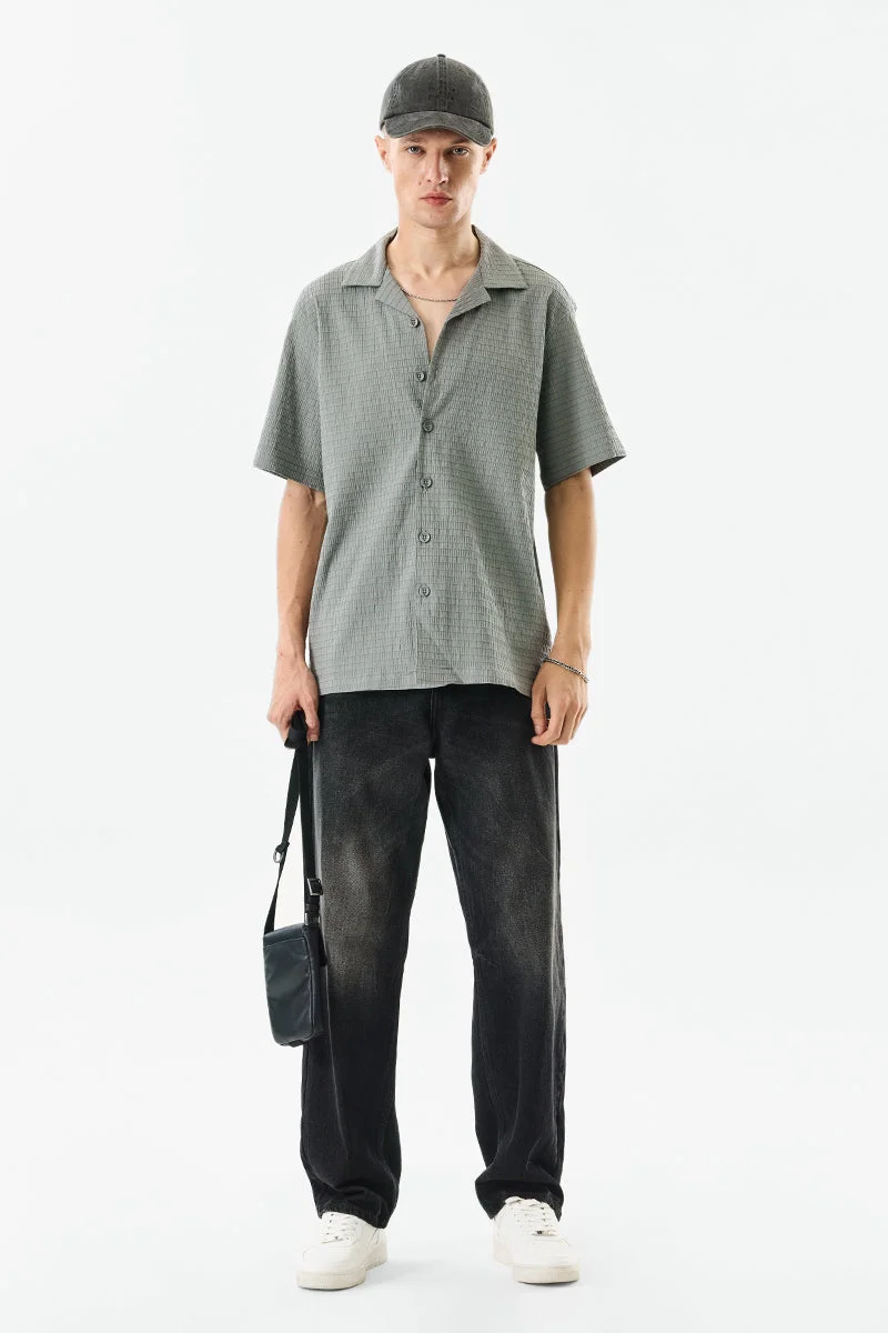 SNITCH Cuban Collar Textured Box Fit Stretch Shirt